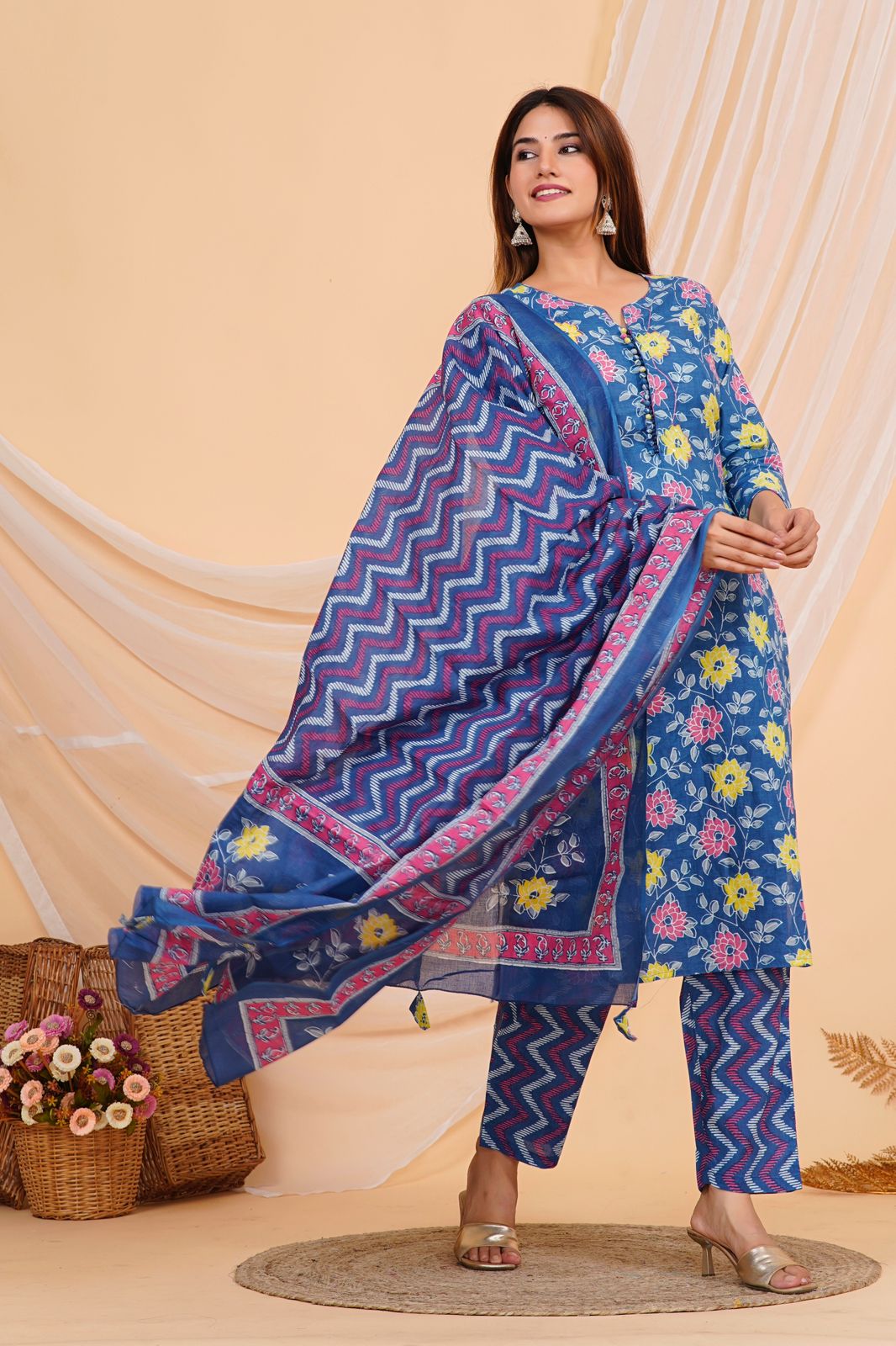 hand block printed kurta set with dupatta