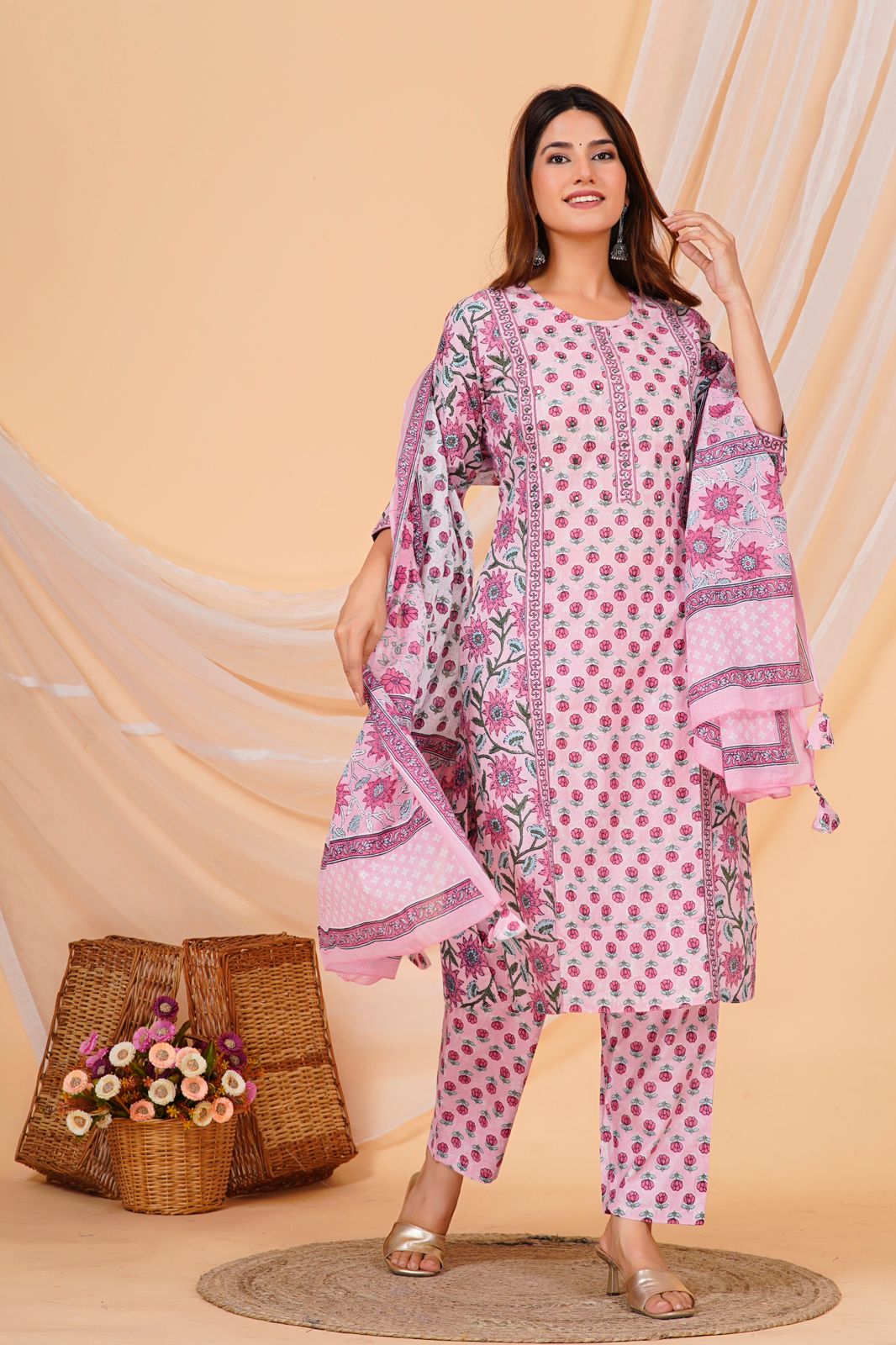 hand block printed kurta set with dupatta