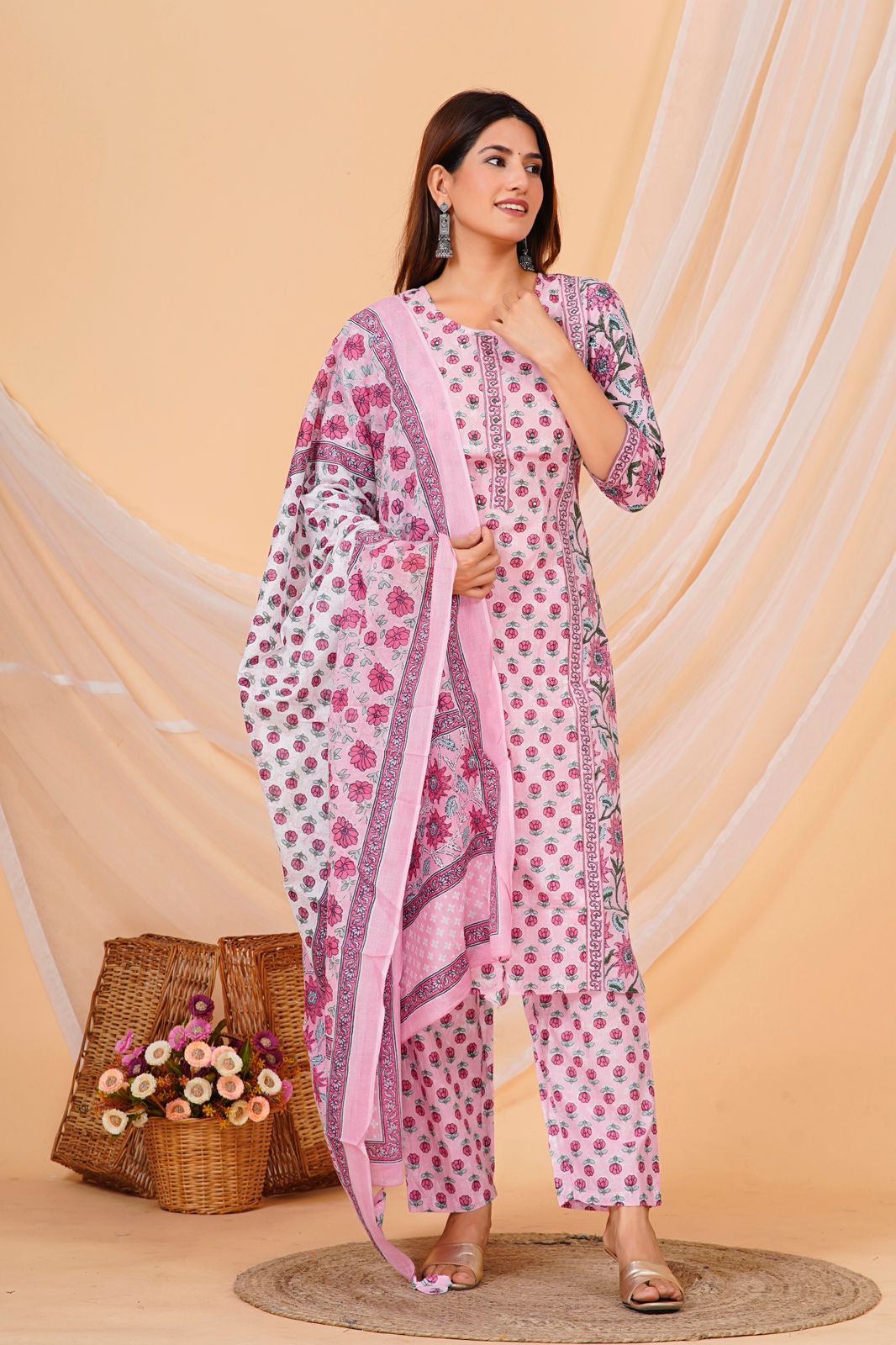 hand block printed kurta set with dupatta