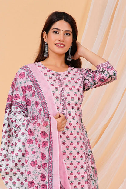 hand block printed kurta set with dupatta