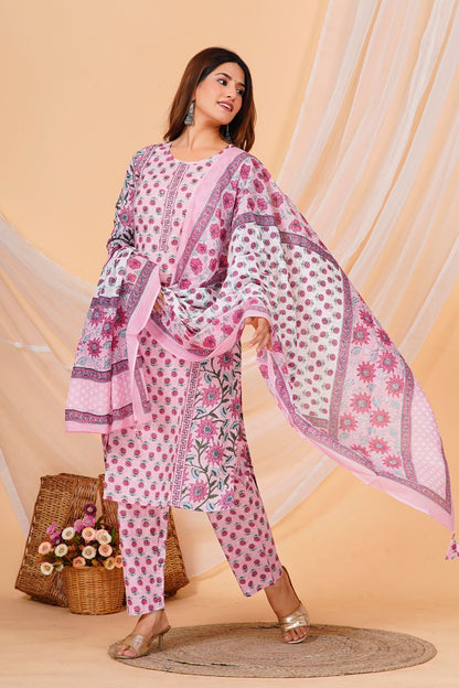 hand block printed kurta set with dupatta