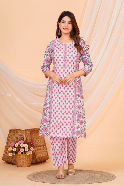 hand block printed kurta set with dupatta