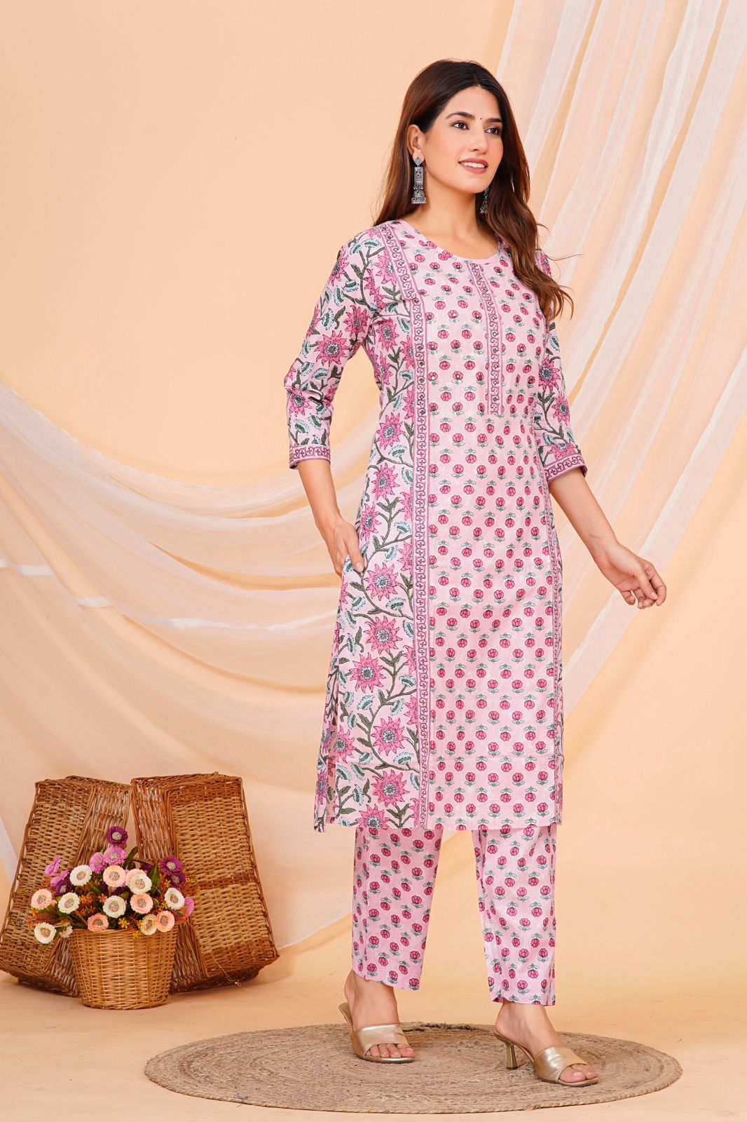 hand block printed kurta set with dupatta