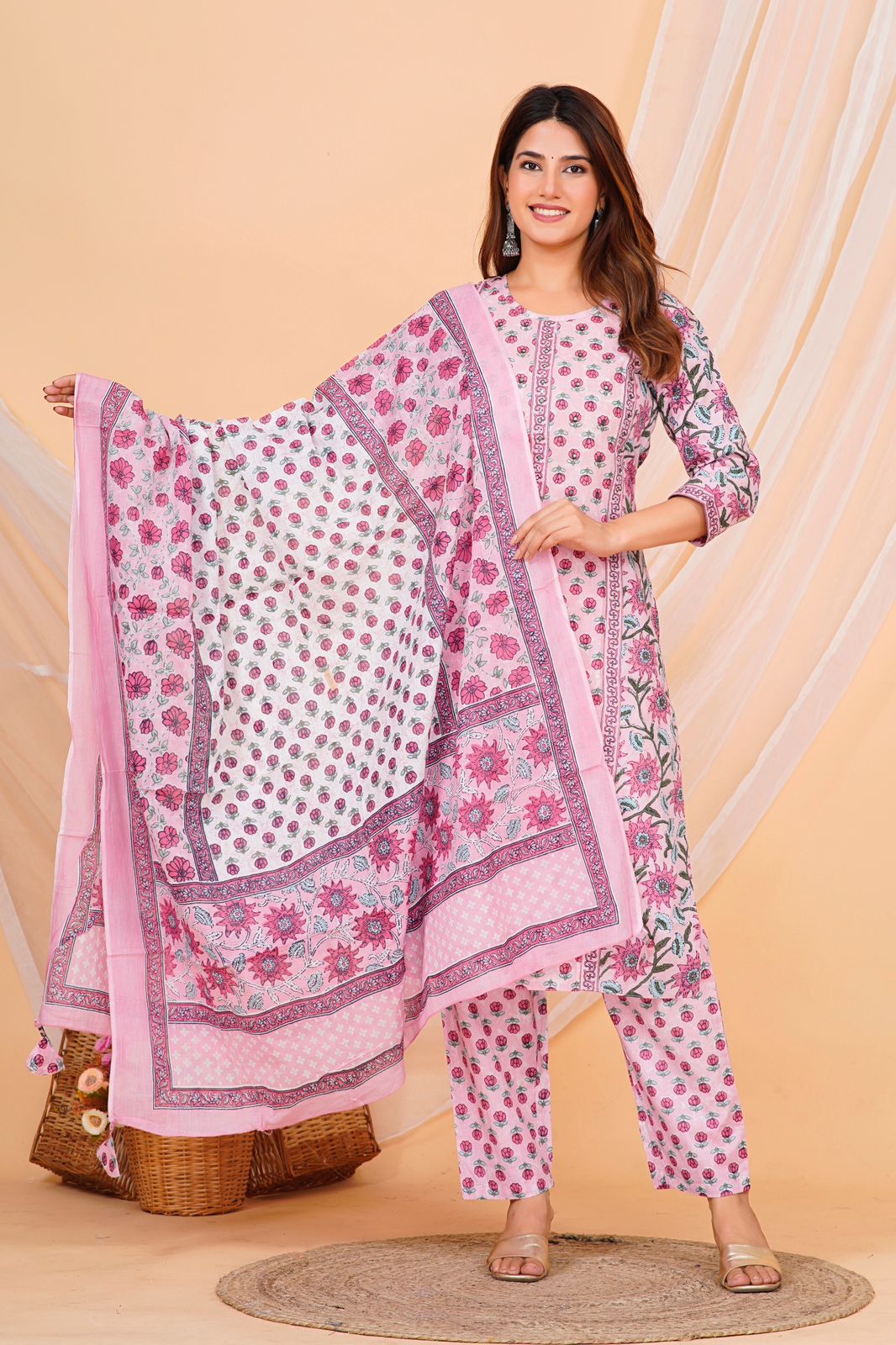 hand block printed kurta set with dupatta