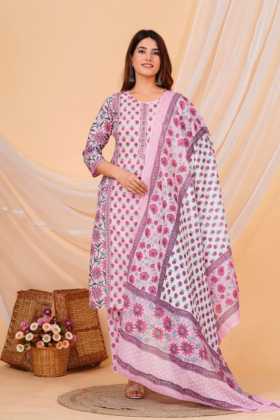 hand block printed kurta set with dupatta