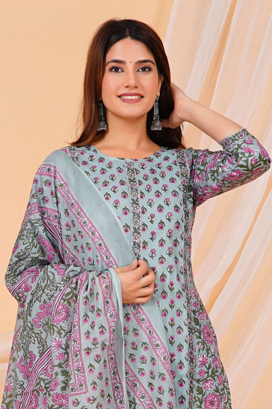 hand block printed kurta set with dupatta