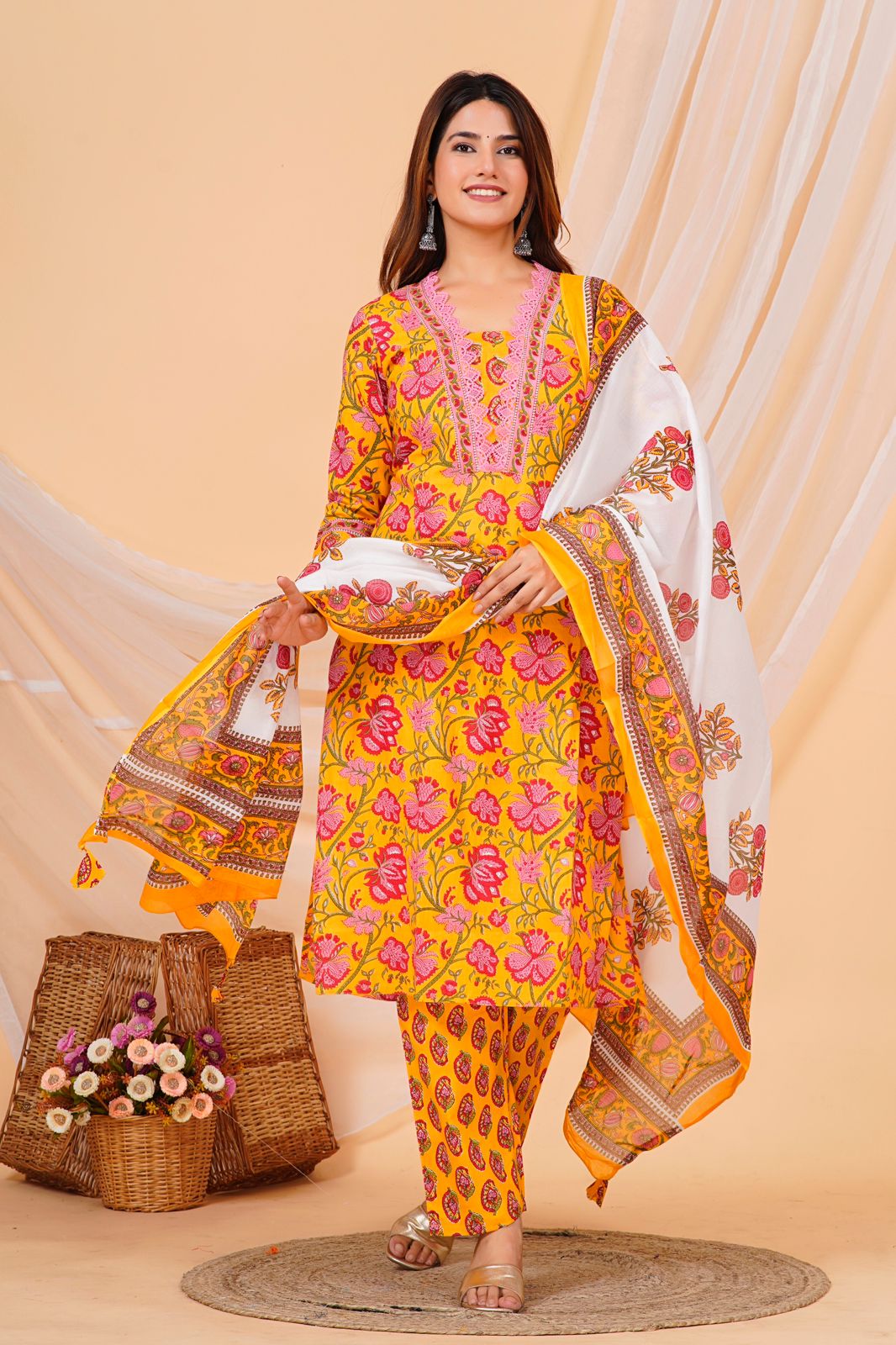 hand block printed kurta set with dupatta