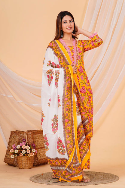 hand block printed kurta set with dupatta