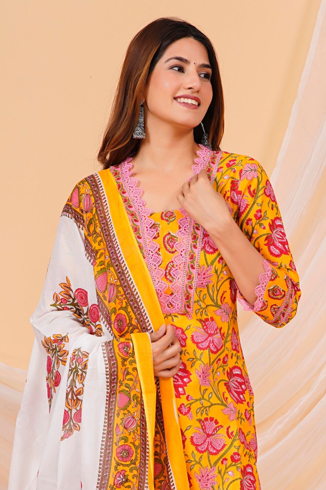 hand block printed kurta set with dupatta