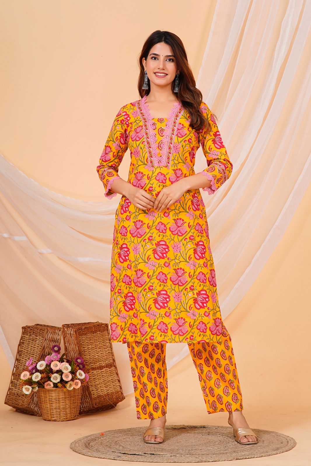 hand block printed kurta set with dupatta