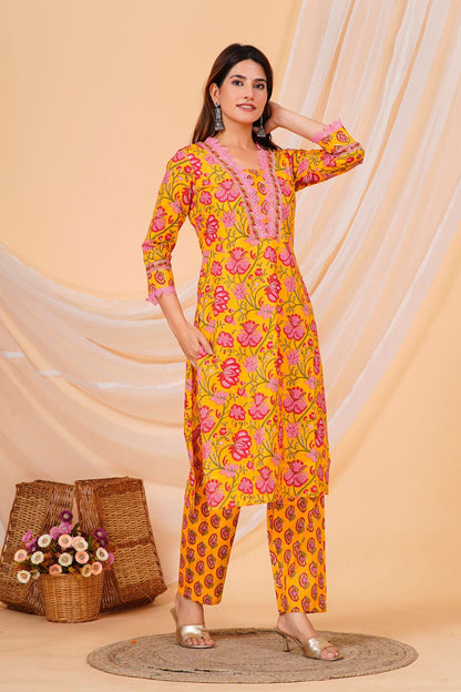 hand block printed kurta set with dupatta