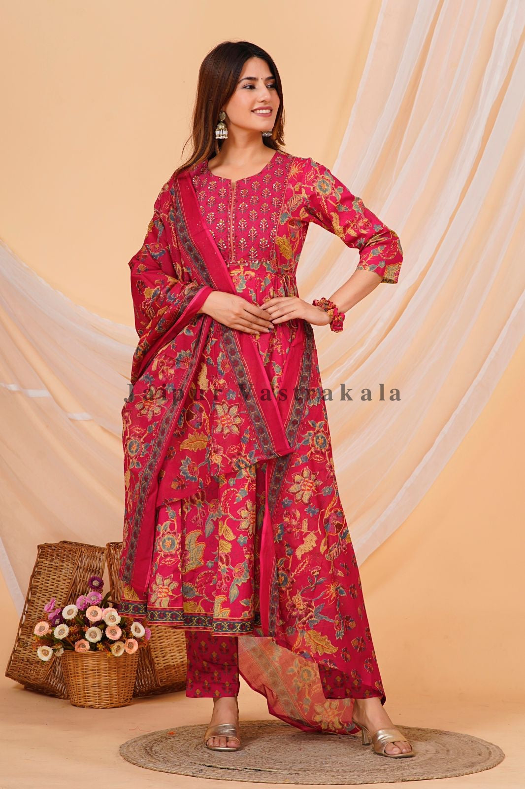 hand block printed kurta set with dupatta