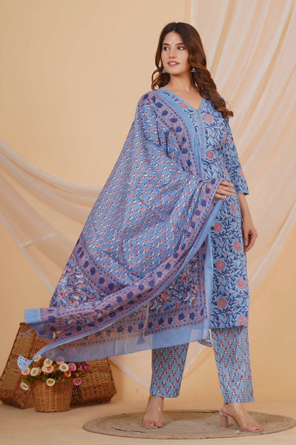 hand block printed kurta set with dupatta