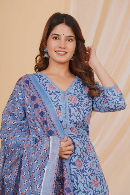 hand block printed kurta set with dupatta