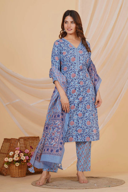 hand block printed kurta set with dupatta