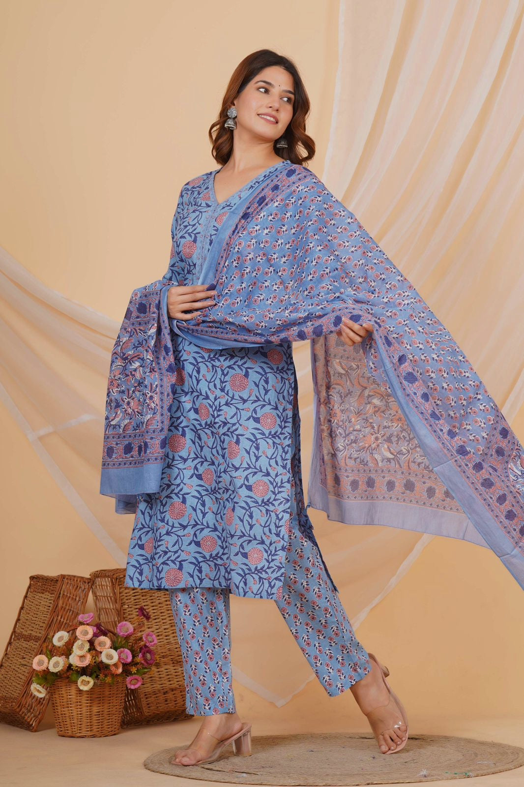 hand block printed kurta set with dupatta