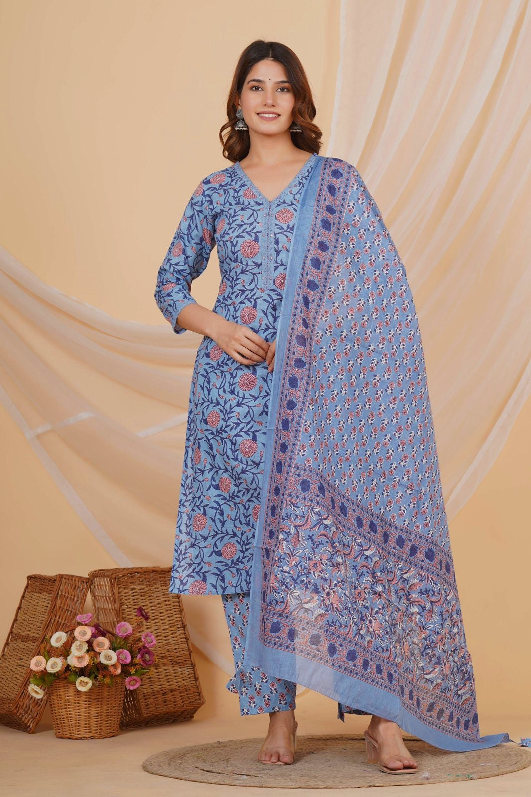 hand block printed kurta set with dupatta