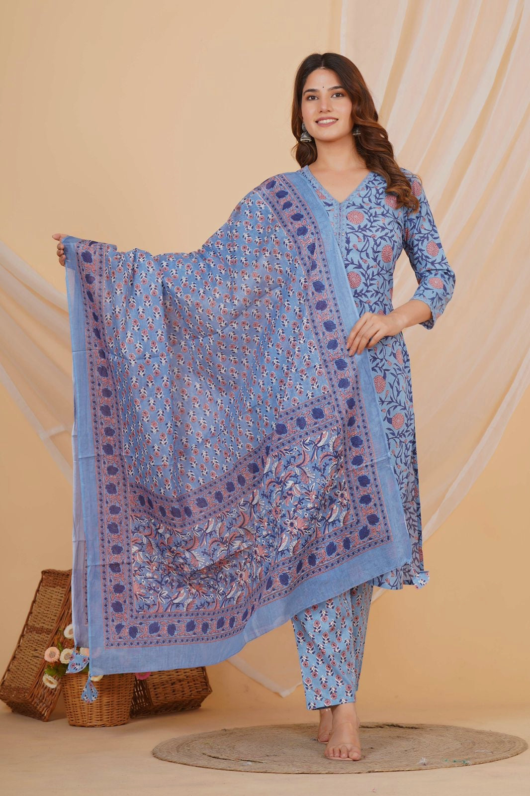 hand block printed kurta set with dupatta