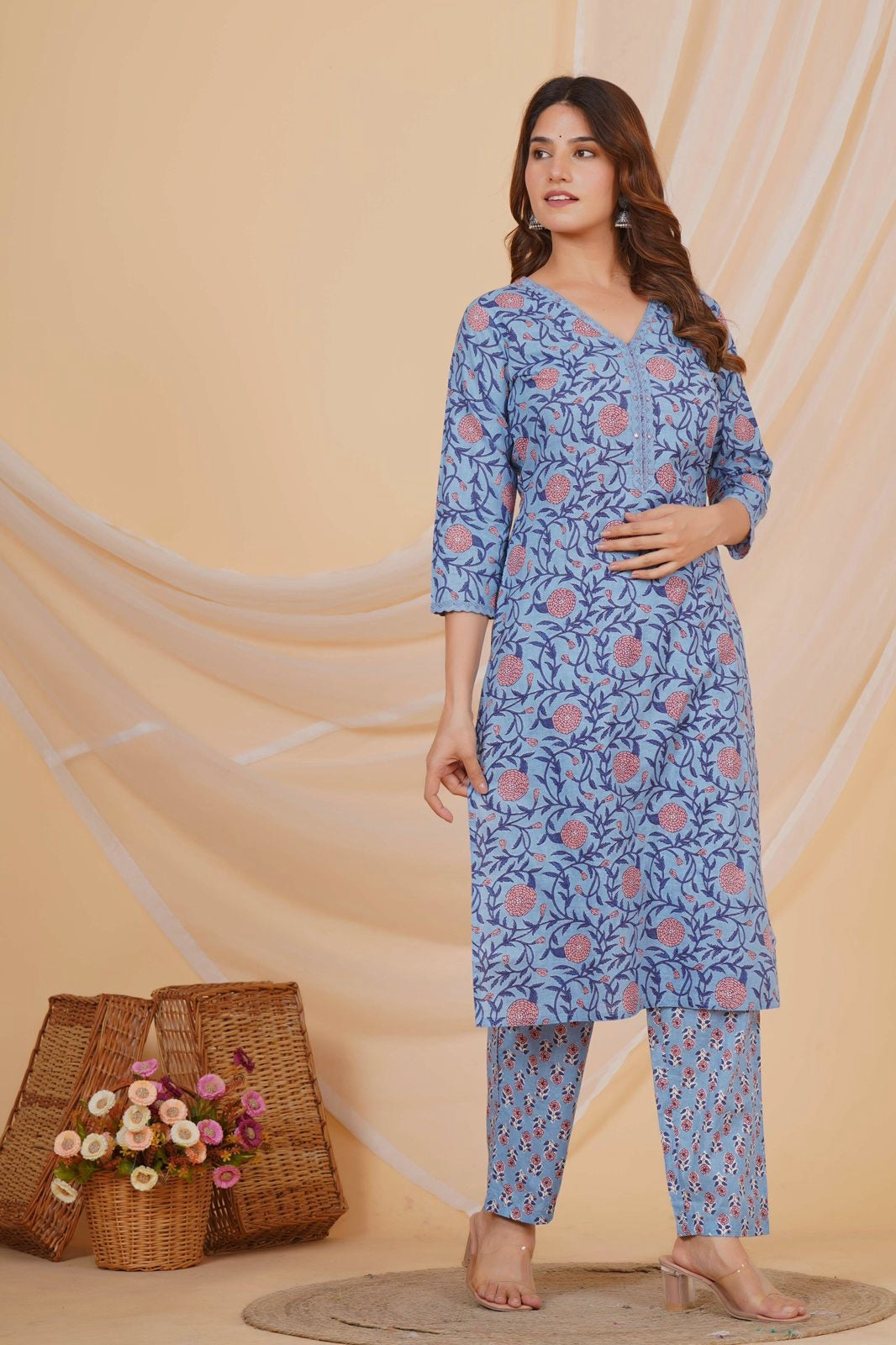 hand block printed kurta set with dupatta