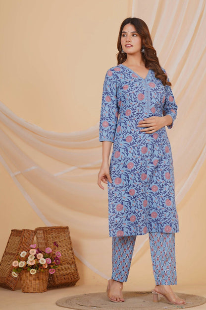 hand block printed kurta set with dupatta