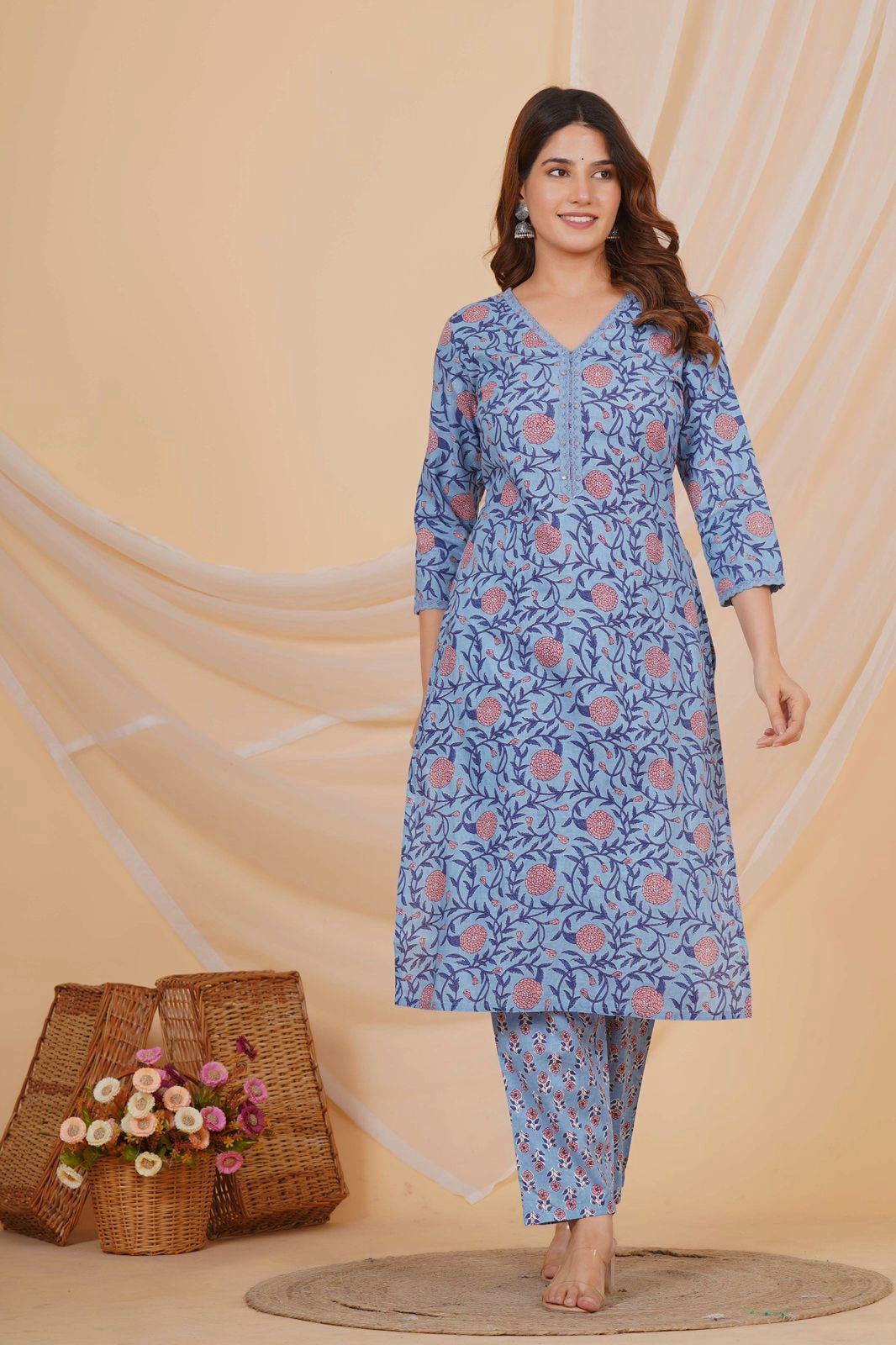 hand block printed kurta set with dupatta