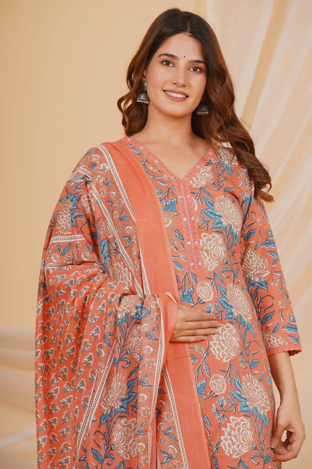 hand block printed kurta set with dupatta