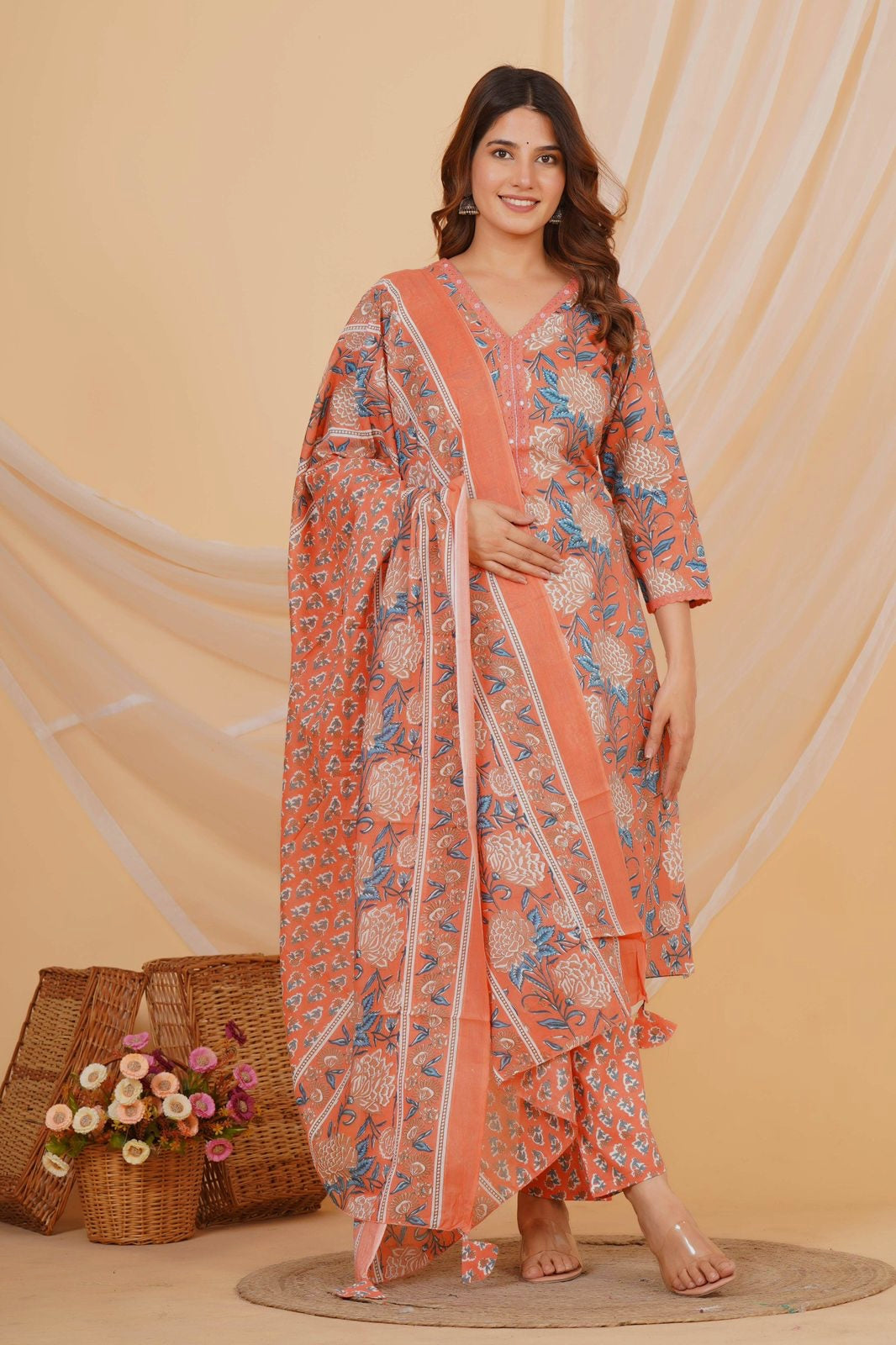 hand block printed kurta set with dupatta