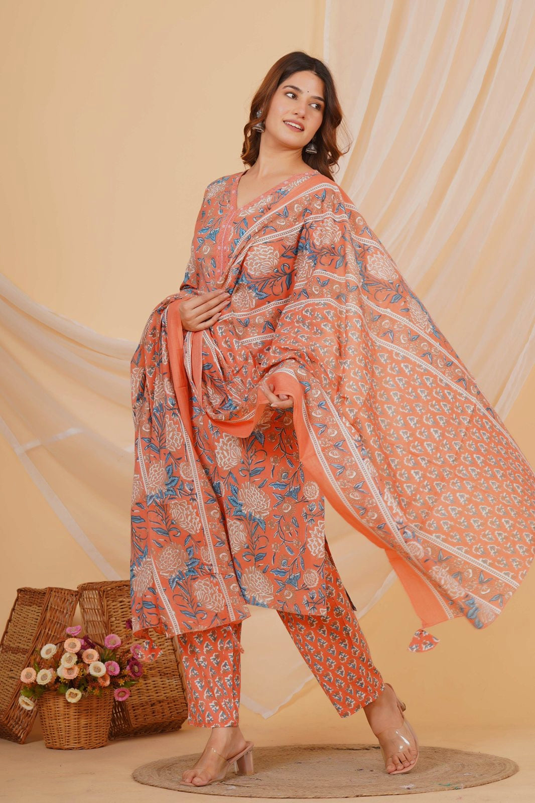 hand block printed kurta set with dupatta