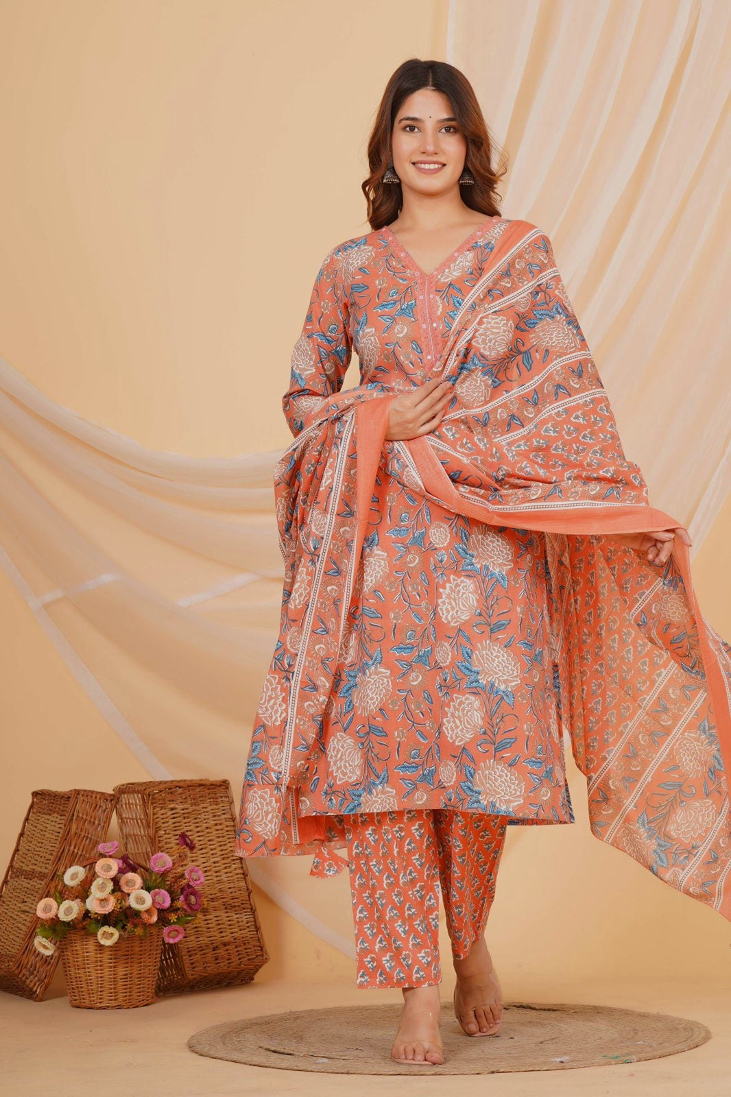 hand block printed kurta set with dupatta