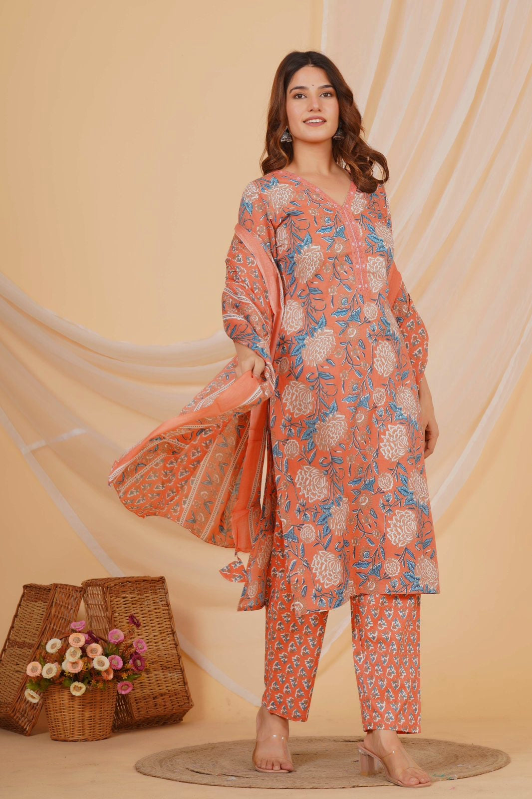 hand block printed kurta set with dupatta