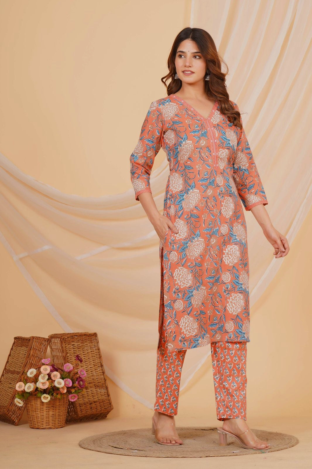 hand block printed kurta set with dupatta