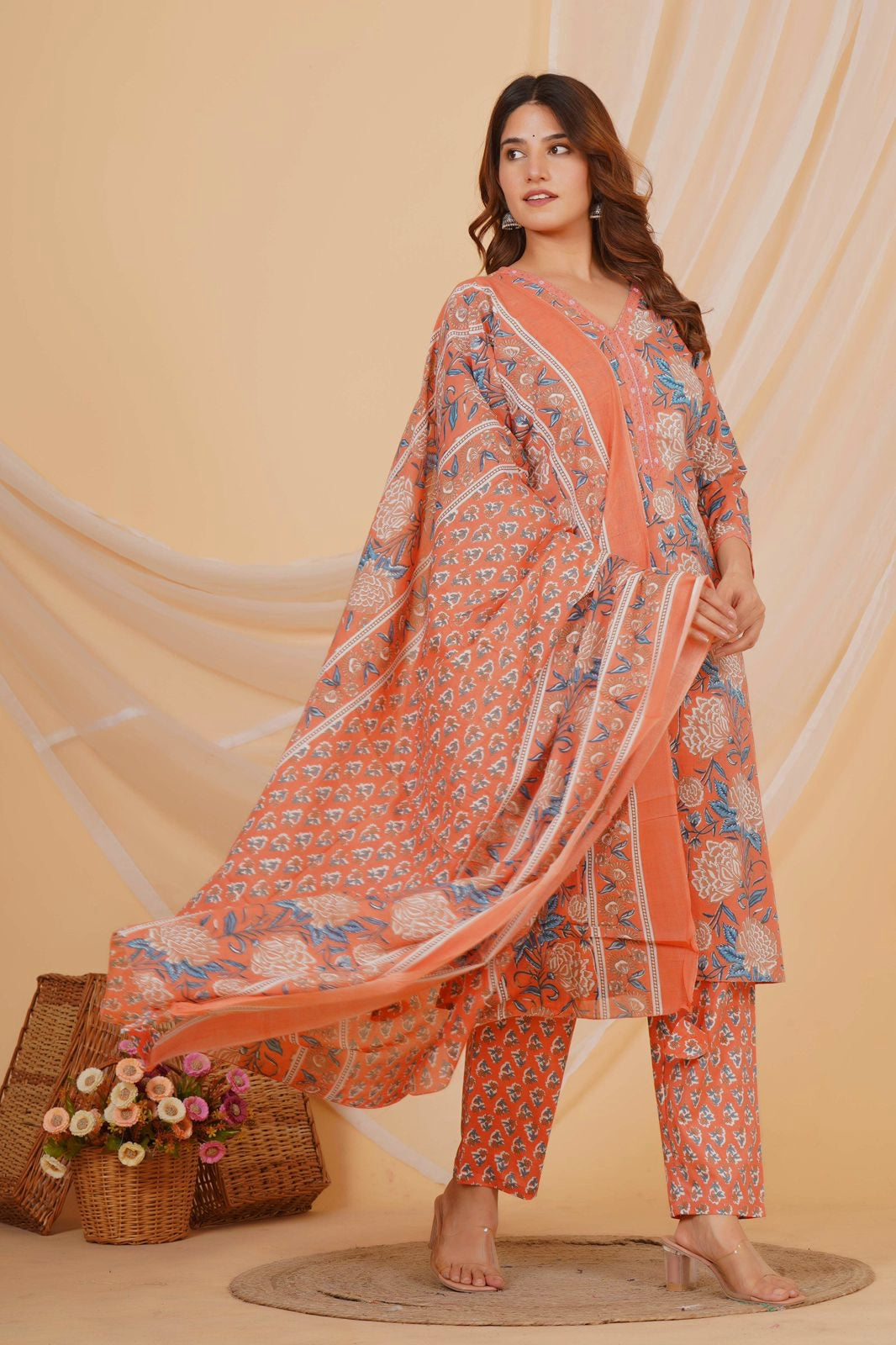 hand block printed kurta set with dupatta