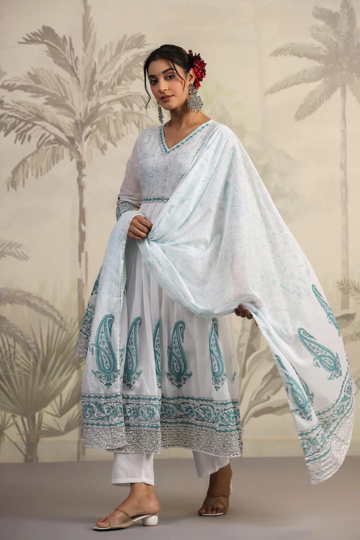 hand block printed kurta set with dupatta