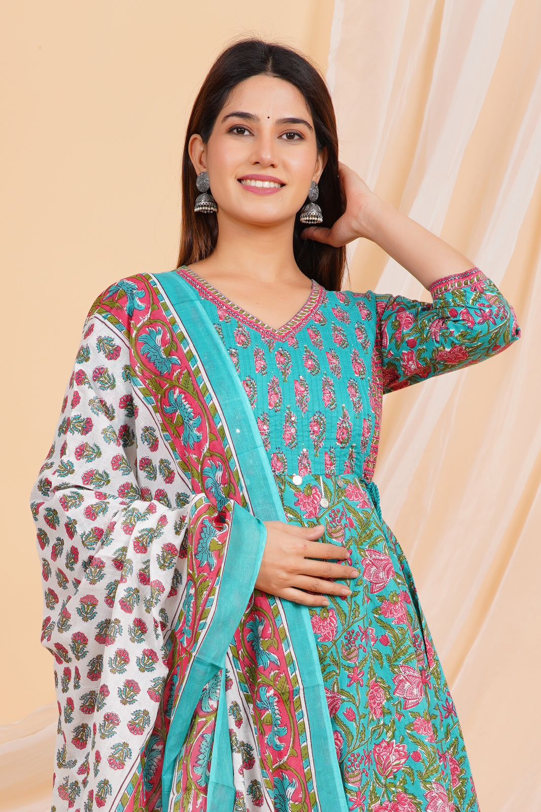 hand block printed kurta set with dupatta