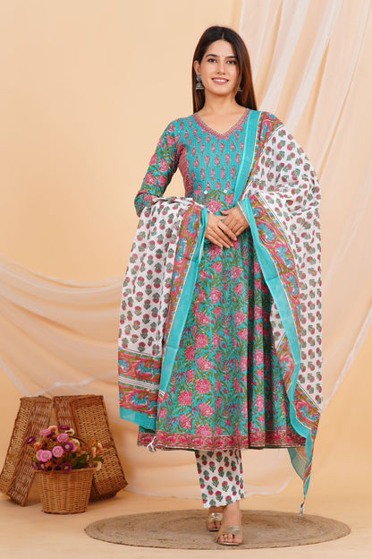 hand block printed kurta set with dupatta