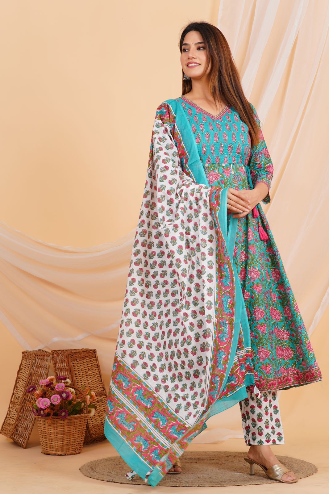 hand block printed kurta set with dupatta