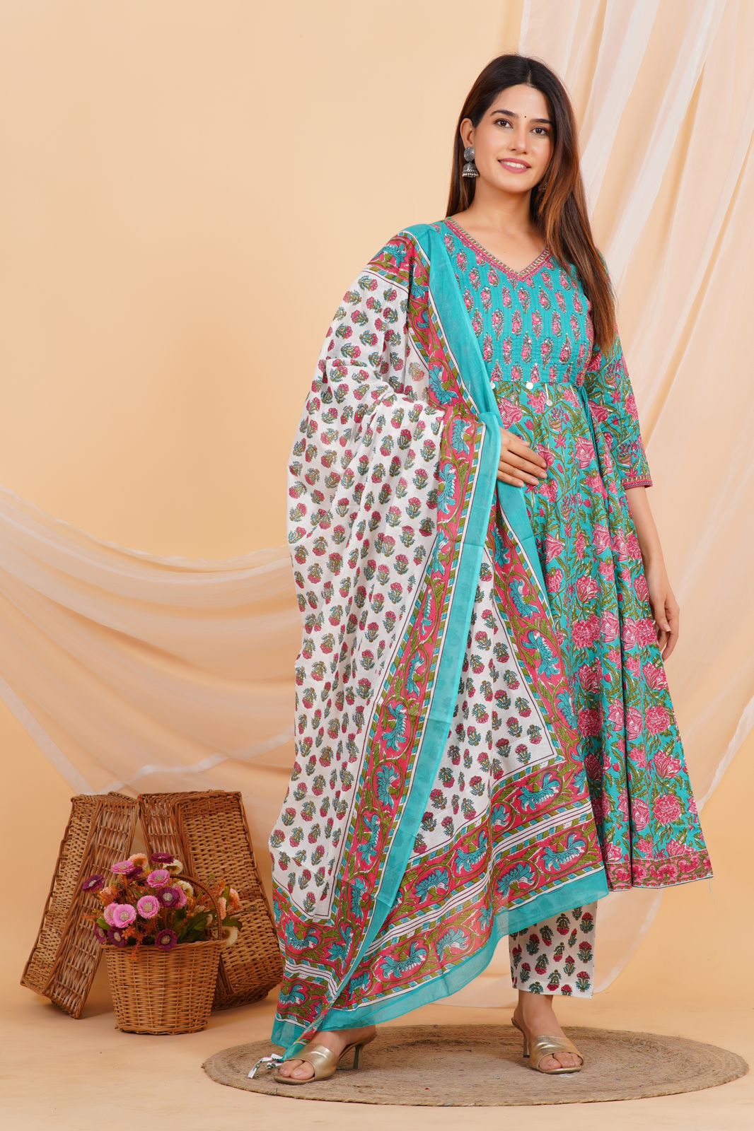 hand block printed kurta set with dupatta