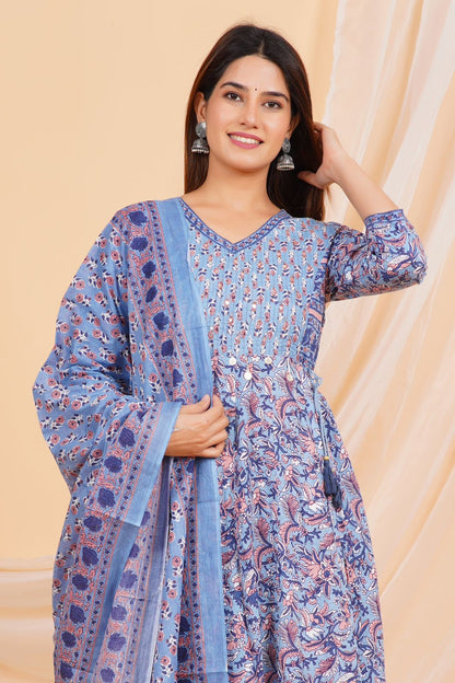 hand block printed kurta set with dupatta