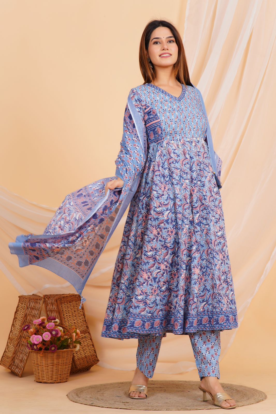 hand block printed kurta set with dupatta