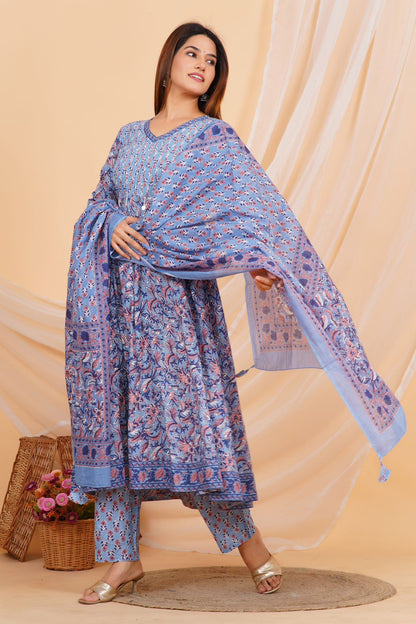 hand block printed kurta set with dupatta