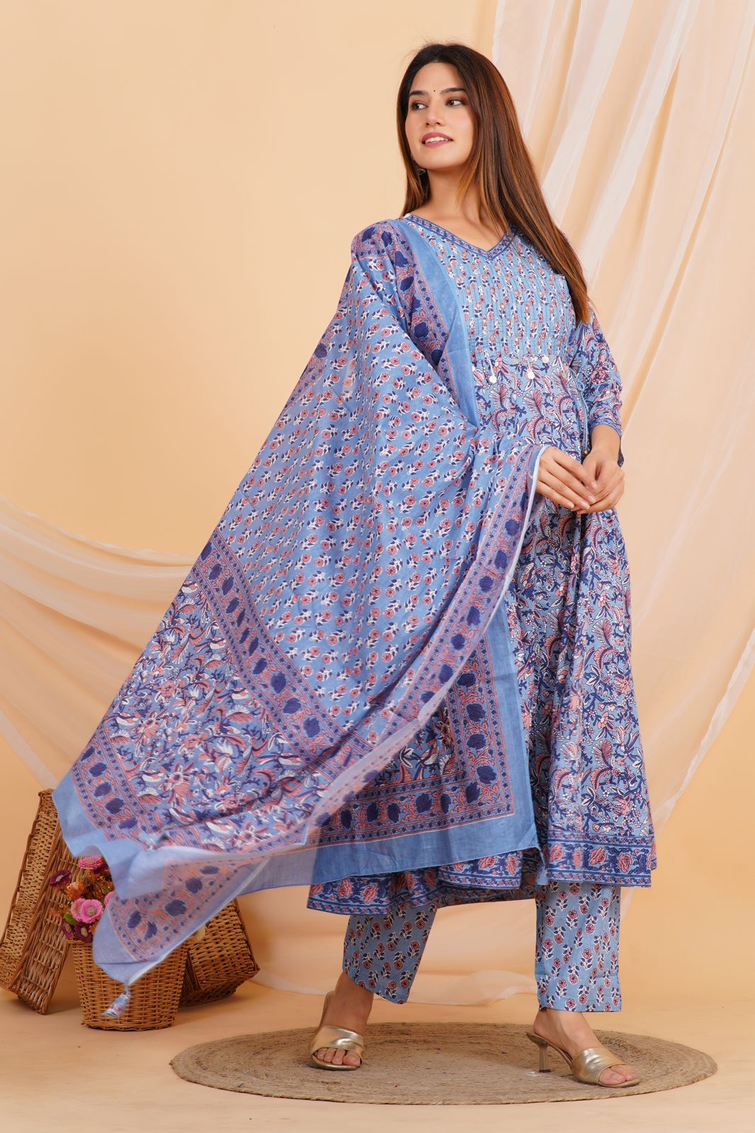 hand block printed kurta set with dupatta