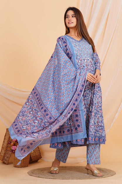 hand block printed kurta set with dupatta