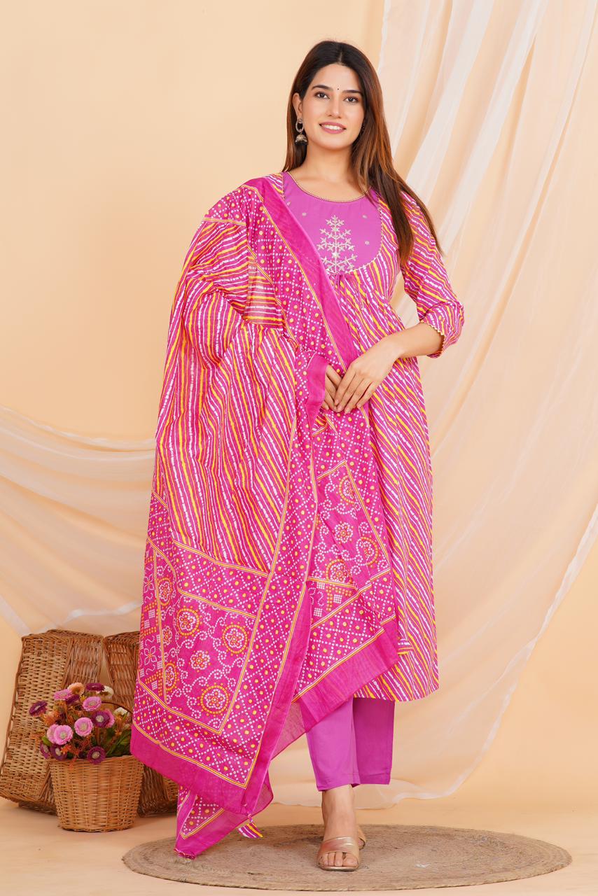 hand block printed kurta set with dupatta