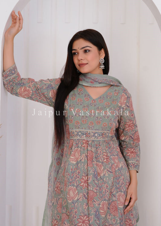 hand block printed kurta set with dupatta