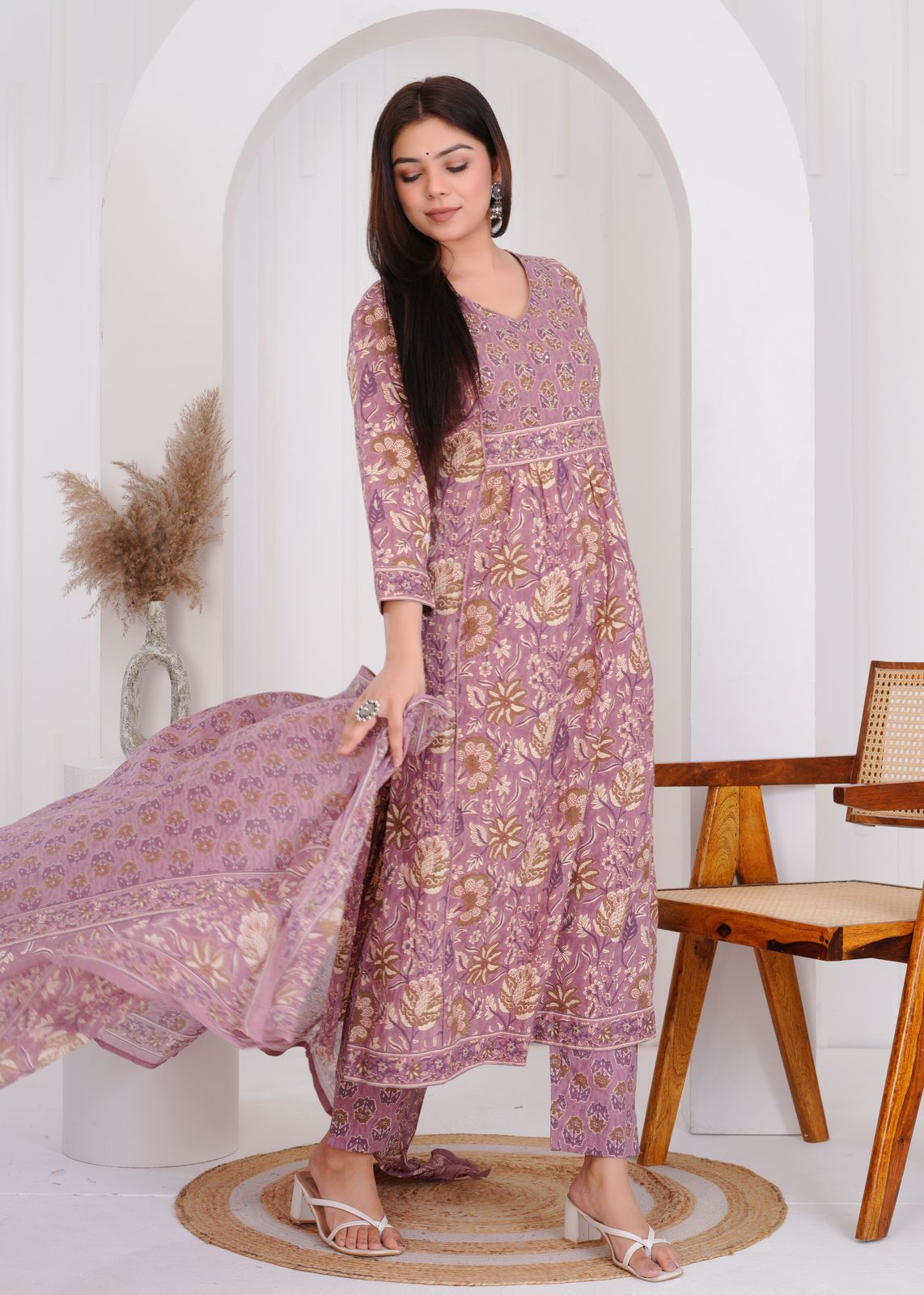 hand block printed kurta set with dupatta