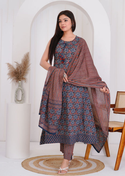 hand block printed kurta set with dupatta