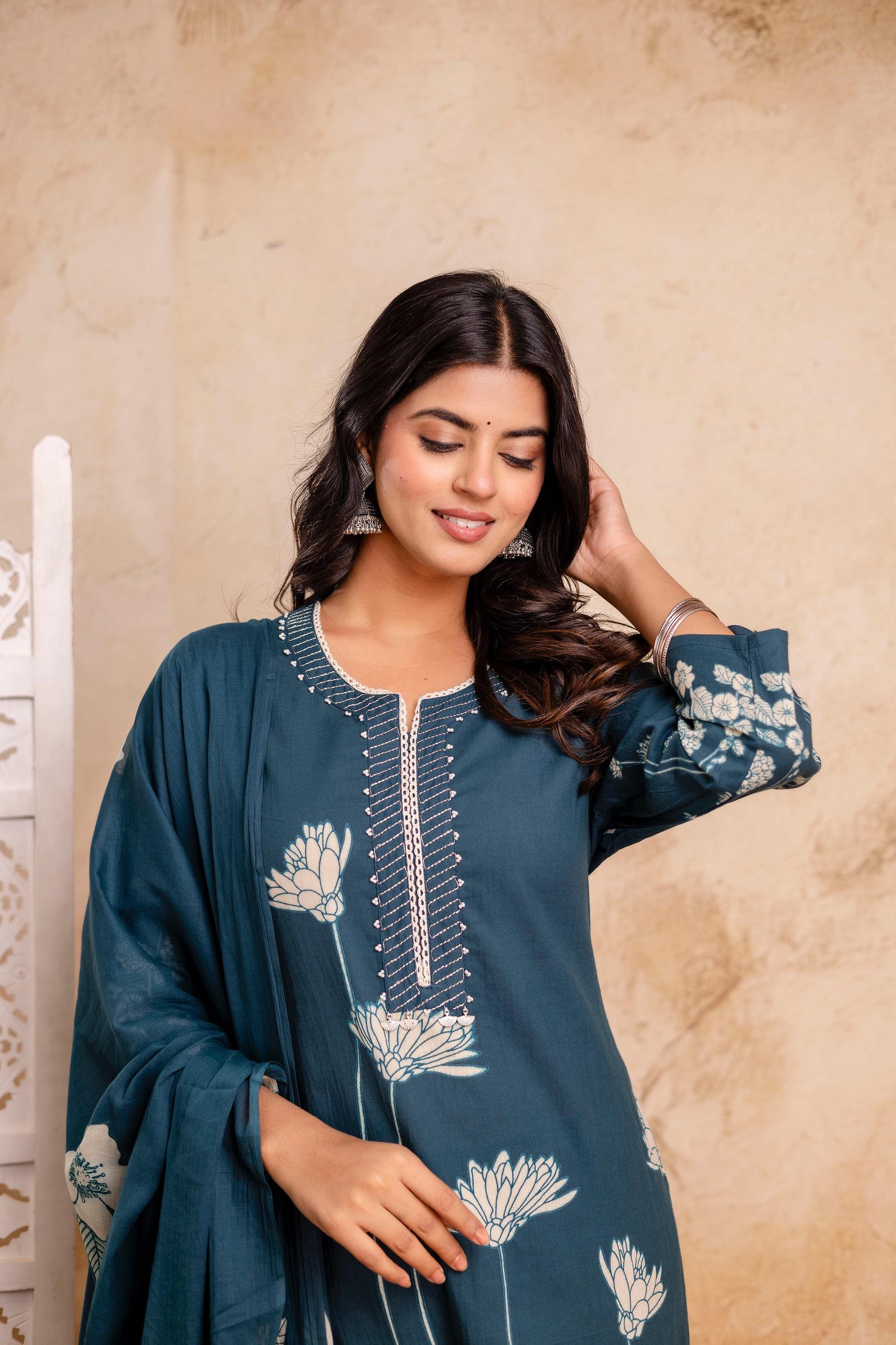 hand block printed kurta set with dupatta