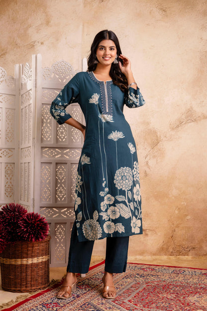 hand block printed kurta set with dupatta