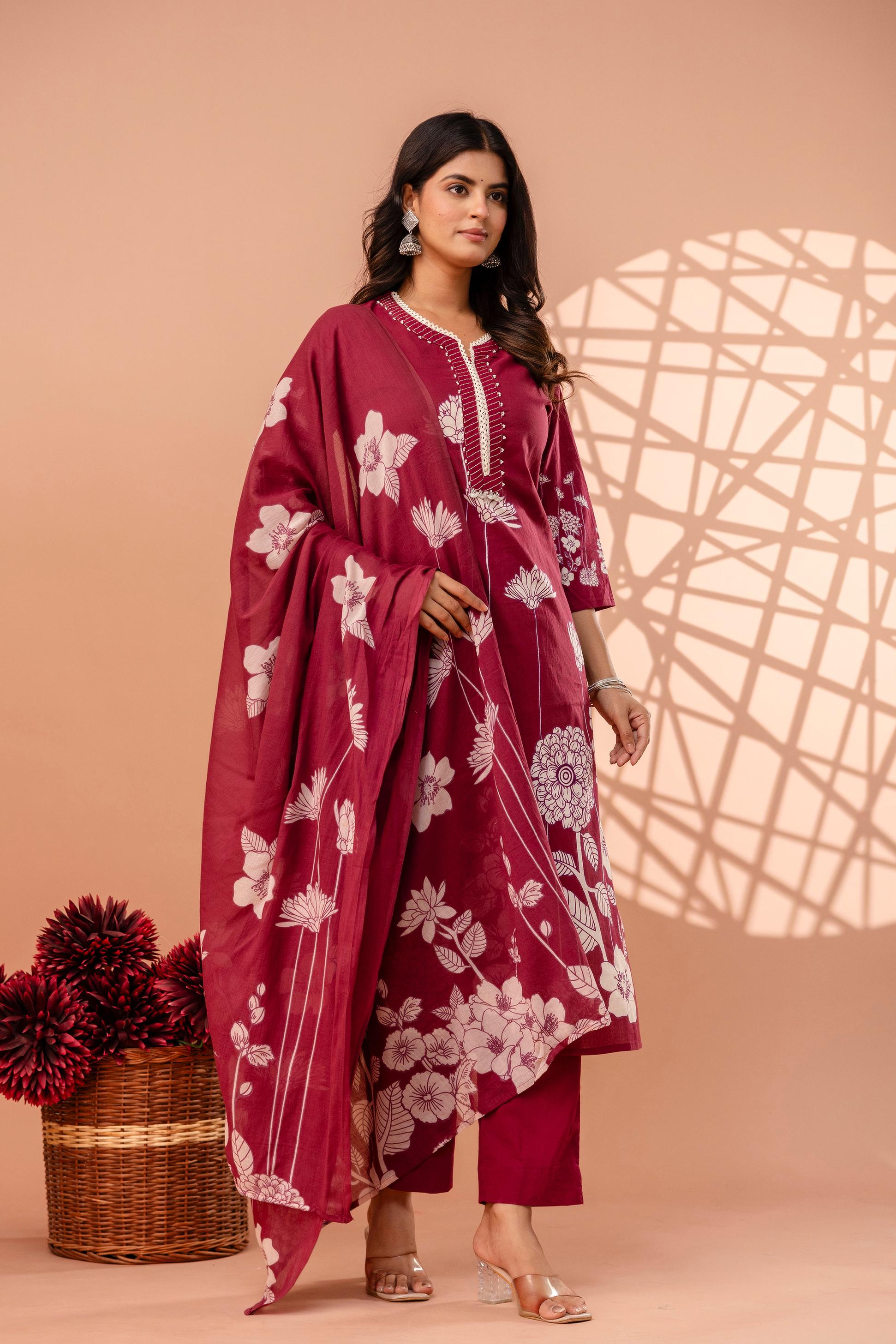 hand block printed kurta set with dupatta