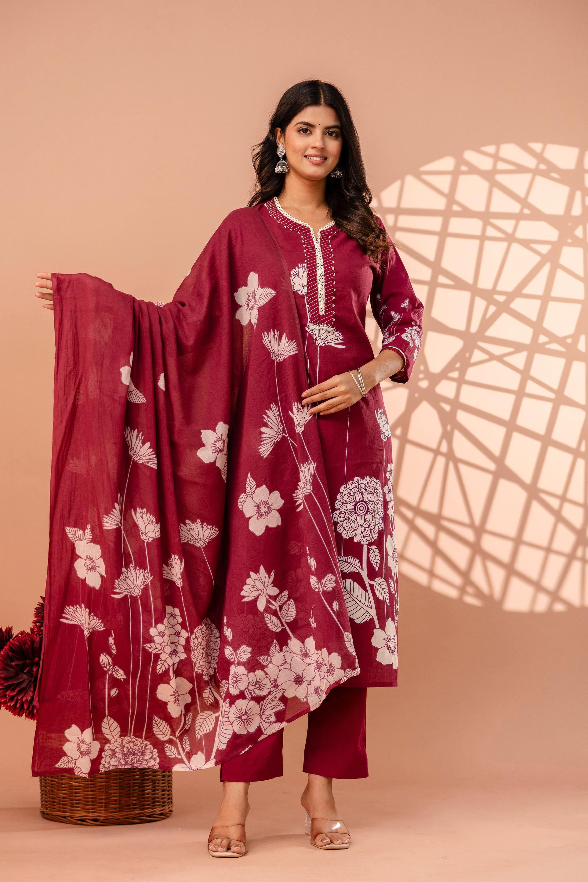 hand block printed kurta set with dupatta